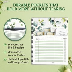 Decorably 14 Pages 9x12in Eucalyptus Monthly Bill 9×12 inches, Green