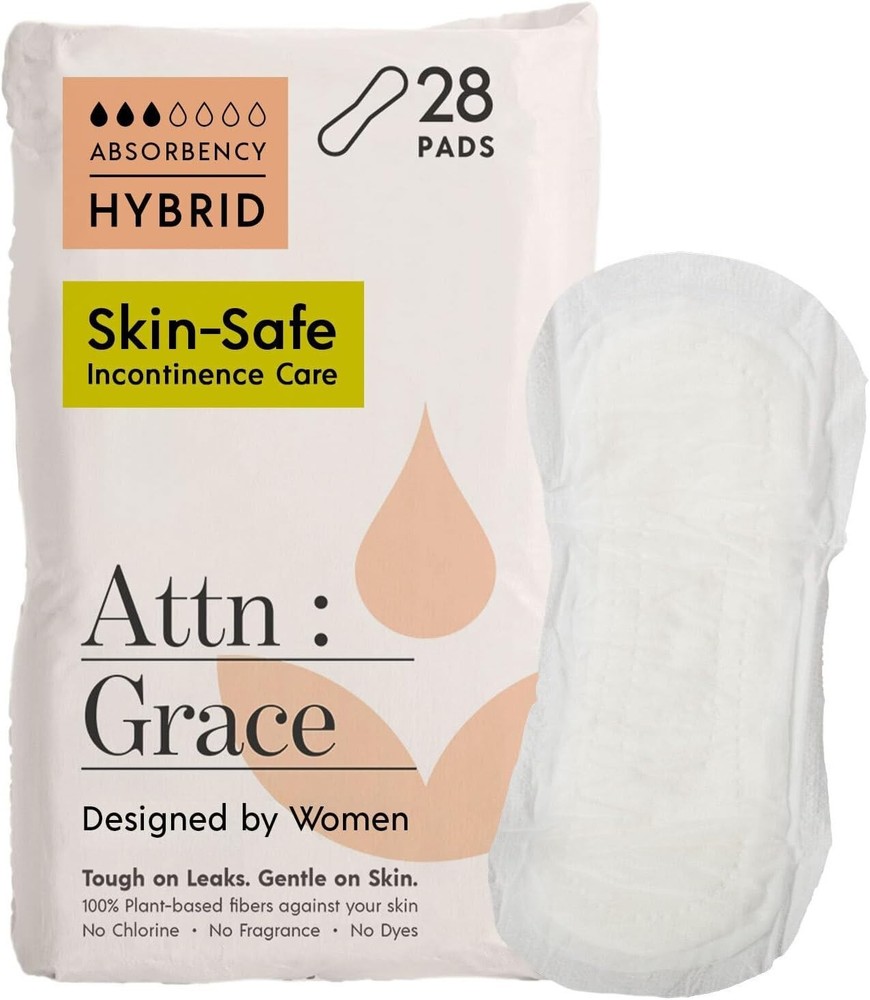 Attn: Grace Hybrid Incontinence Pads for Women, 28-Pack – Plant-Based, High Abso
