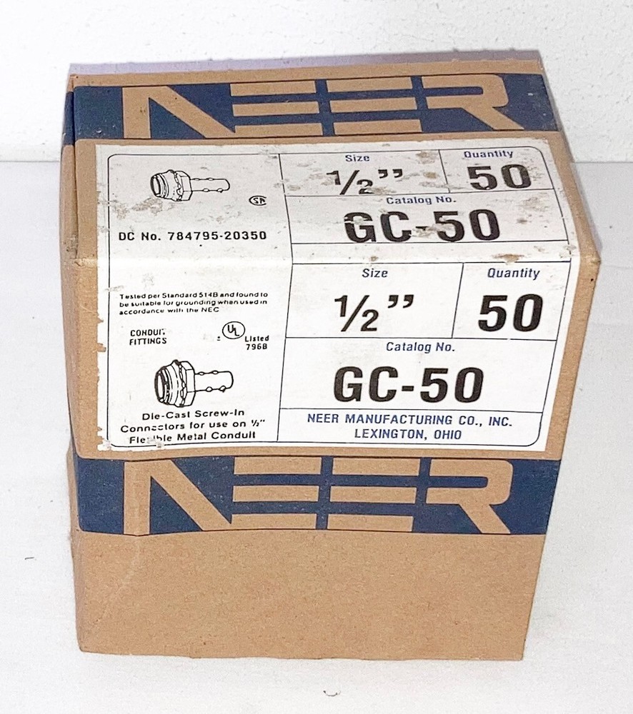 Box of 50 New NEER GC-50 Die-Cast 1/2″ Screw-In Connectors – Free Shipping !!!!