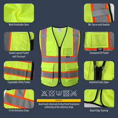 Safety Vest for Men Women Hi Vis Reflective Vest with Pockets and Zipper High Vi