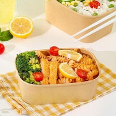 50 Pack 25 OZ Kraft Paper Food Containers with Lids, Oil-Proof Soup & Salad Bowl