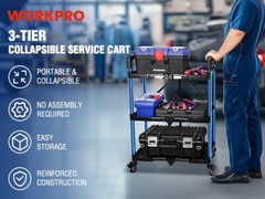 WORKPRO 3-Tier Collapsible Service Cart, 210 LBS Foldable with Wheels Aluminum