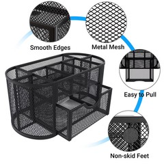 GARITIN Black Mesh Desk Organizer Pen Holder with Drawers