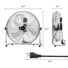 20 Inch Industrial Powerful and Quiet Heavy Duty Metal Floor Fan, 3 Speeds Fan