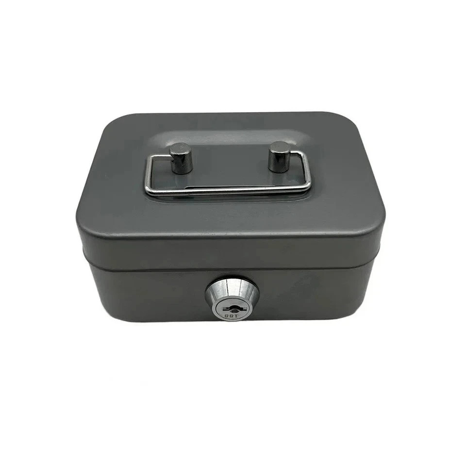 Small Cash Box with Money Tray and Lock, Metal Cash Lock Box with Key