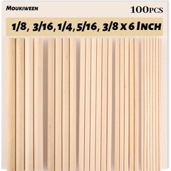 Moukiween Wooden Dowel Rods, 1/8, 3/16, 1/4, 5/16, 3/8 x 6 Inch (100PCS)