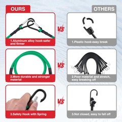 WORKPRO 24 Inch Bungee Cords with Hooks, 4 Pack Superior Rubber Heavy Duty Green