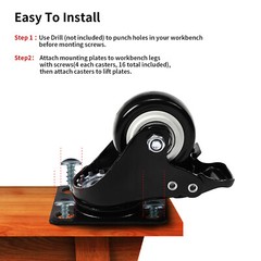 4 Units 2 inches Heavy Duty Universal Caster Wheels With Brake Swivel Top Plate