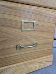Vintage Industrial Mission Style Oak Wood Filing File Cabinet 2 Drawer Brass E69