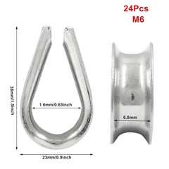 24Pcs M6 Stainless Steel Thimbles, Wire Rope Cable Thimbles Rigging for 1/4 Inch