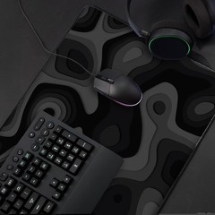 Large Gaming Mouse & Desk Pad with Abstract Pattern, 31 x 15.5 inches, Black