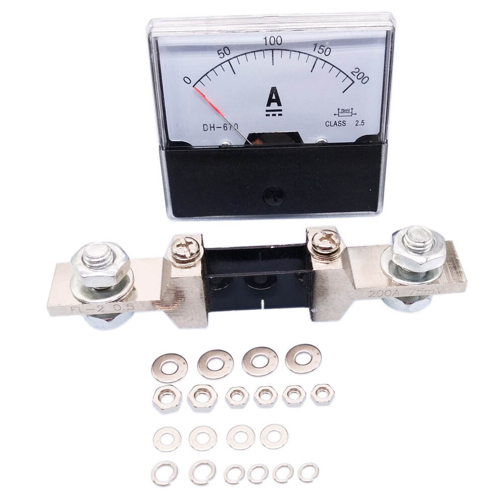 Set of Analog Panel AMP Current Ammeter Meter Gauge DH-670 0-200A DC & Shunt USA