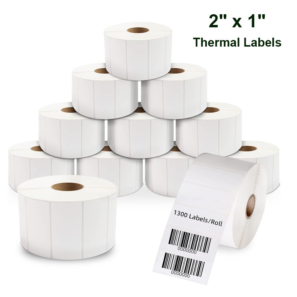 12 Roll 2″x1″ Direct Thermal Labels 1300/Roll Barcode FNSKU / UPC / FBA Labels