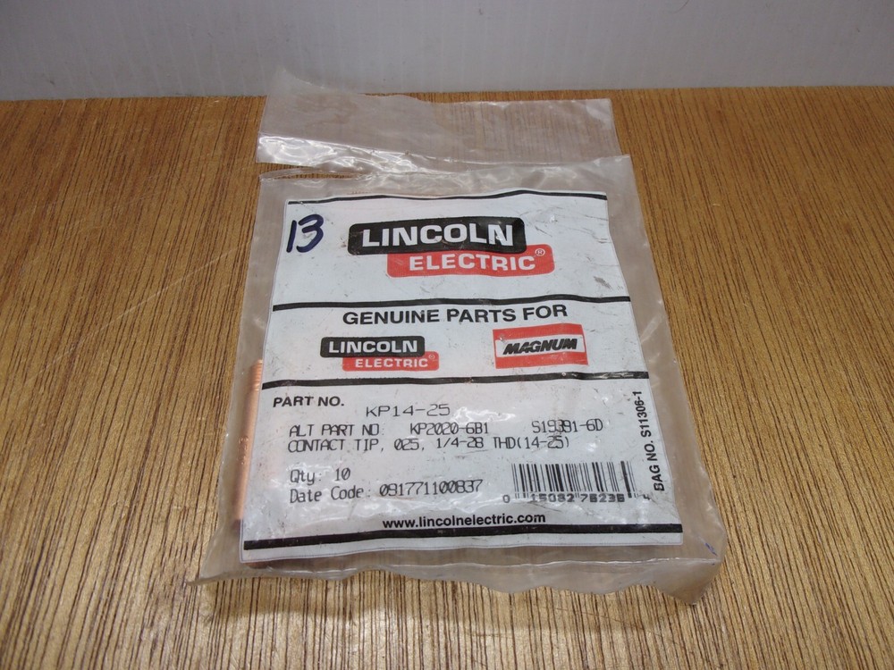 (Qty.13) Lincoln Electric KP14-25 Standard Contact Tip .025″ 1/4-28 Thread