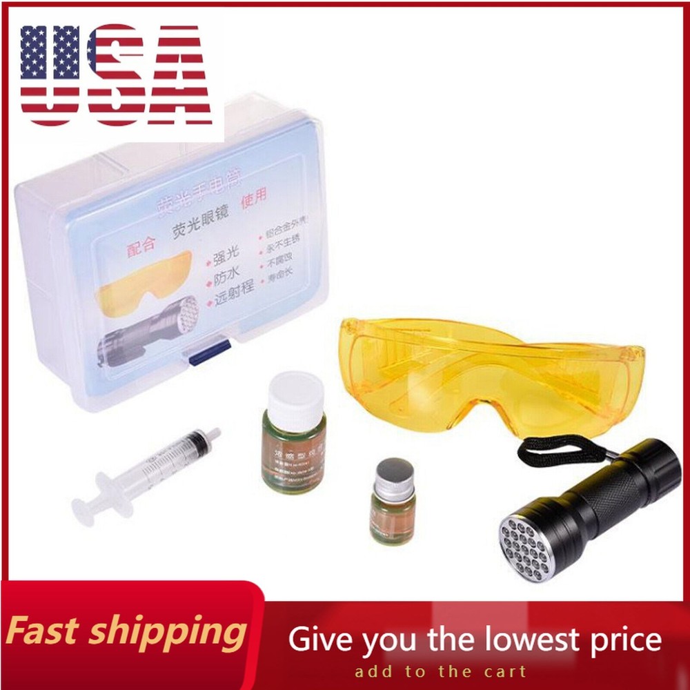 UV Oil Leak Detection Kit for Automotive AC System with Dye and Flashlight