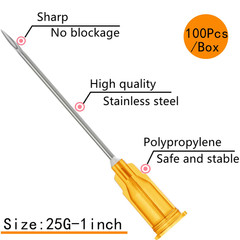 100 Pcs 25Ga 1 Inch/25Mm Lab Dispensing Needle Luer Lock, Individually Sealed