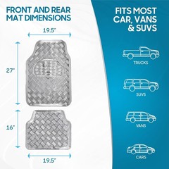 BDK Metallic Chrome Car Floor Mats – Silver, All-Weather, Universal Fit
