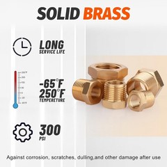 18PCS Brass Hex Bushing Reducer Set, NPT Pipe Fittings 1/8″–3/4″ Assortment