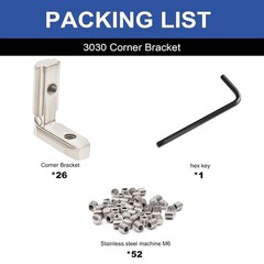 26 PCS 3030 Inside Joint Corner Brackets Set Silver Aluminum Extrusion Kit
