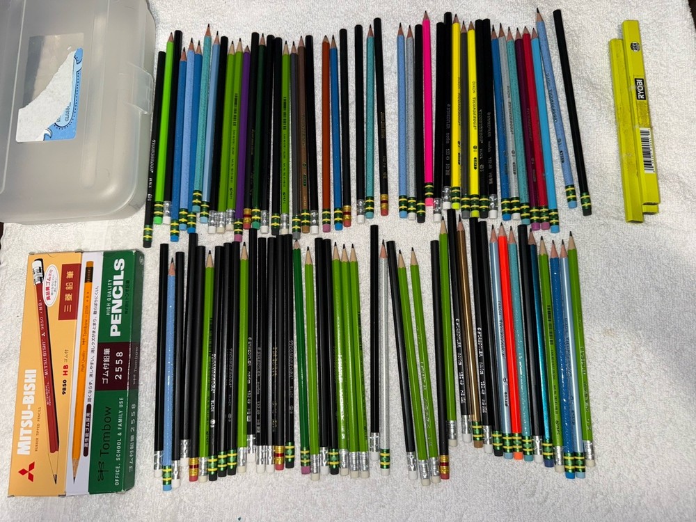 Dixon Ticonderoga Mitsu-Bishi, Tombow, Quality Wooden Pencils Collection w/ Case