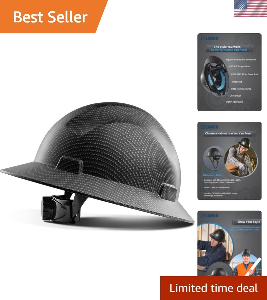 LANON Full Brim Hard Hat, OSHA Construction Work Approved, Grey Dots Design,…