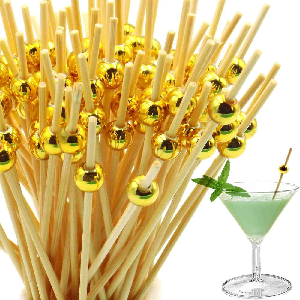 100PCS Cocktail Picks 4.7 Inch, Fancy Bamboo Toothpicks for Appetizers