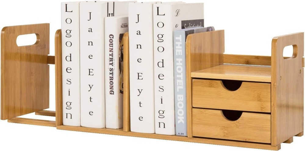 Bamboo Wooden Expandable Desk Organizer with Drawers Office Supplies Desk top