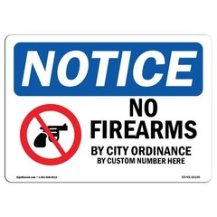 No Firearms By City Ordinance OSHA Notice Sign Metal Plastic Decal