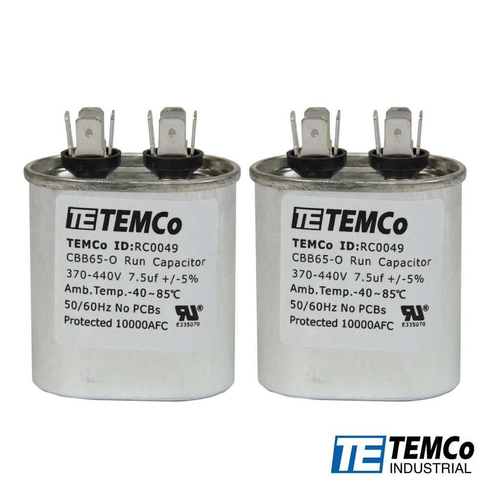 TEMCo 7.5 uf/MFD 370-440 VAC volts Oval Run Capacitor 50/60 Hz AC Electric-Lot-2