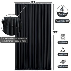 4 Panels Black Backdrop Curtain for Parties Black Wrinkle Free 20ft x 10ft Ba…