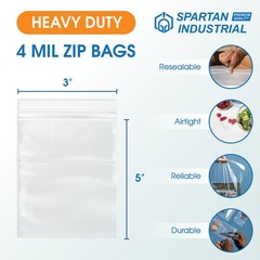 Spartan Industrial – 3” X 5” (1000 Count) 4 Mil Thick Clear Reclosable Zip Plast