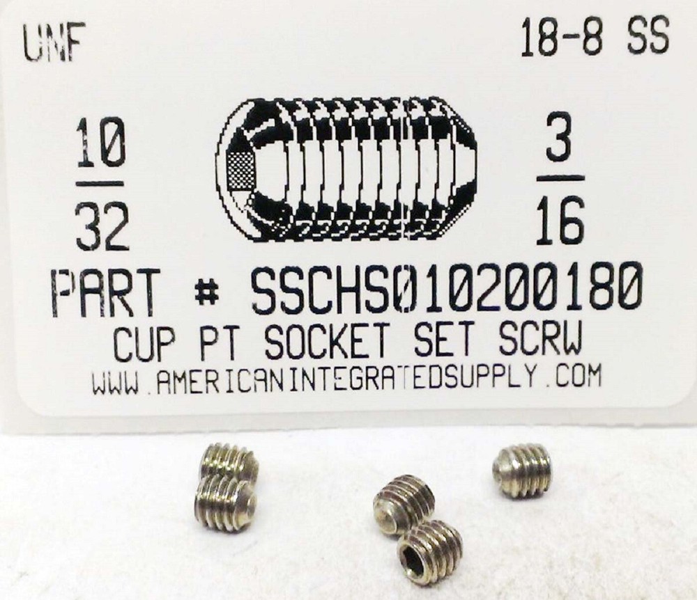 #10-32×3/16 Hex Socket Set Screws Cup Point Stainless Steel (300)