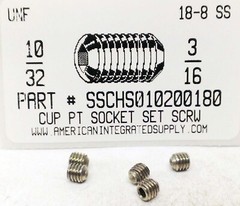 #10-32×3/16 Hex Socket Set Screws Cup Point Stainless Steel (300)