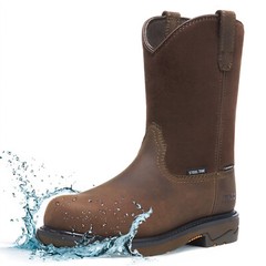 NINGO Men Steel Toe Work Boots Waterproof Cowboy Boots Leather Wellington Boots