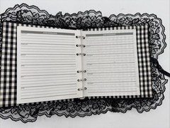 Vintage 1990s Black White Gingham Lace Address Book Cameo Victorian Gothic NOS
