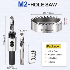 1-47/64″(44mm) Hole Saw Kit – Good for Medium-Hard Metal PVC Boards – Silver
