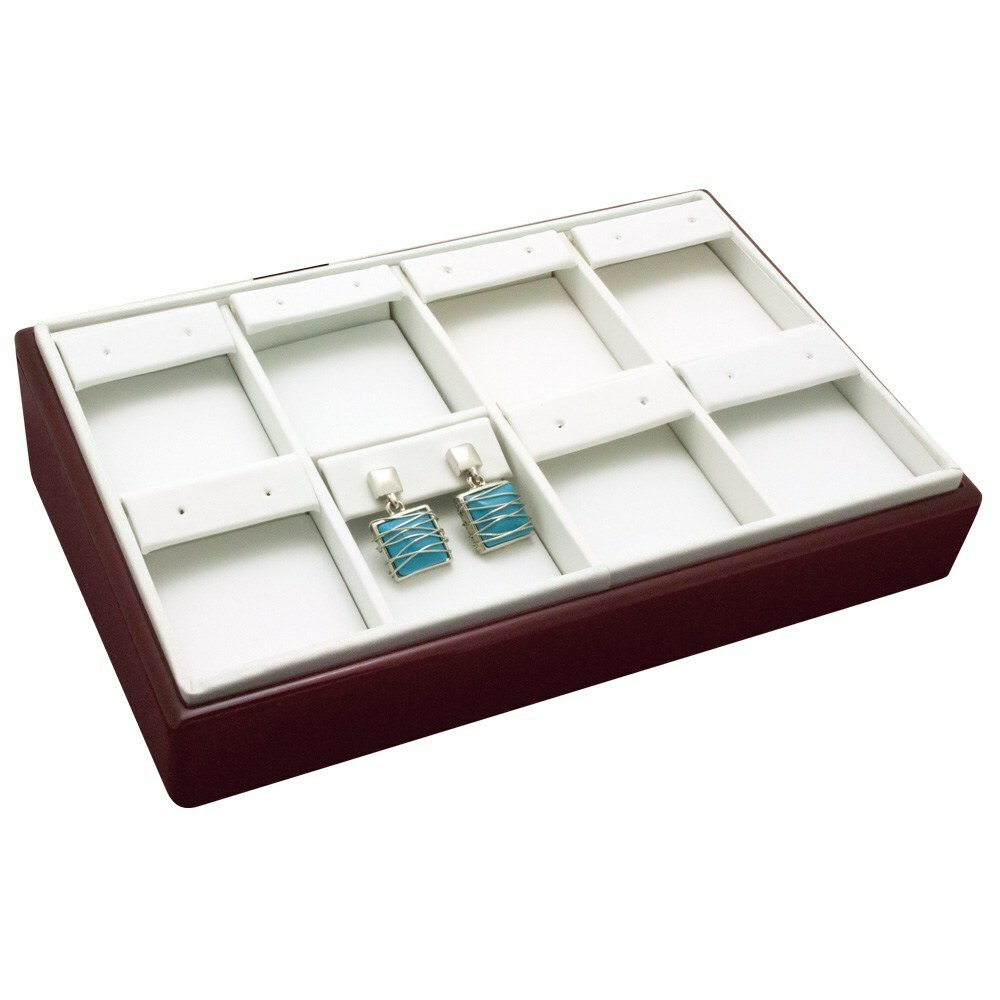 Red Rosewood Jewelry Earring Display Tray, Holds 8 Pairs of Earrings