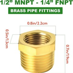 5 Pieces Hex Bushing Brass Reducer 1/2″ to 1/4″ NPT Pipe Fitting Male Female