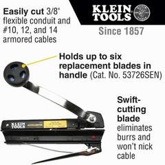 Professional BX Armored Cable Cutter with Blade Storage – Hand Powered Black