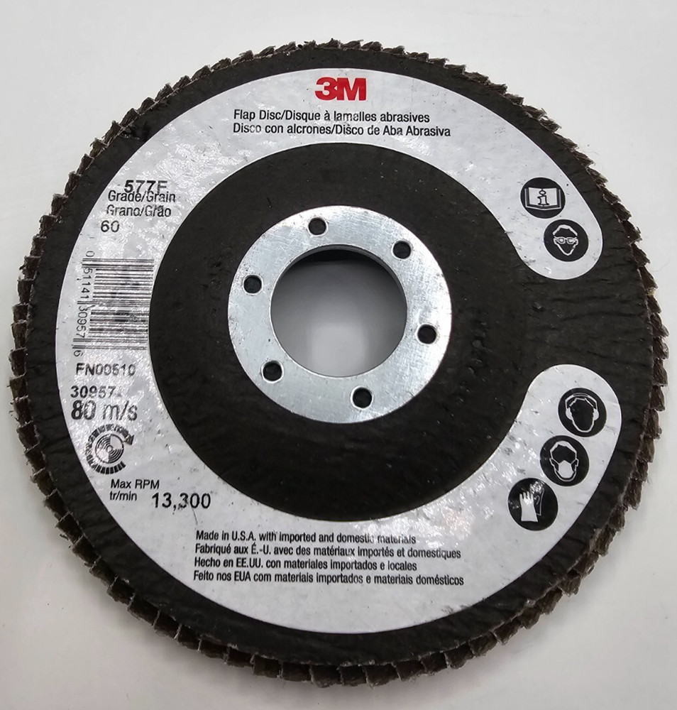 (QTY 4) 3M Flap Disc 30957 Green 577F 13300 Max RPM FN00510