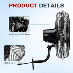 18″ Oscillating Wall Fan, 4592 CFM High Velocity Industrial Heavy Duty Shop Fan
