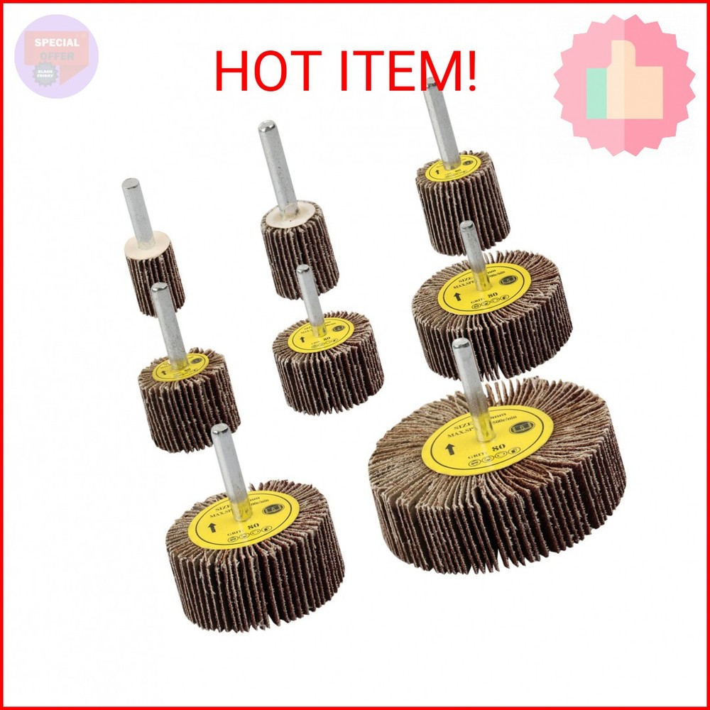 SHITIME 8 Pcs Flap Wheel Sander Set, 1/4″ Shank 8Size Flapper Wheel, SHITIME Lon