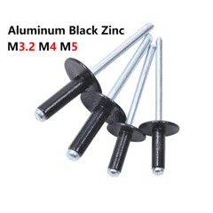 3.2mm 4mm 5mm Black Large Flange Pop Rivets Dome Head Aluminium