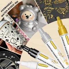 SFSASO Acrylic Paint Marker Pens 1 Count (Pack of 4), Black/White/Gold/Silver