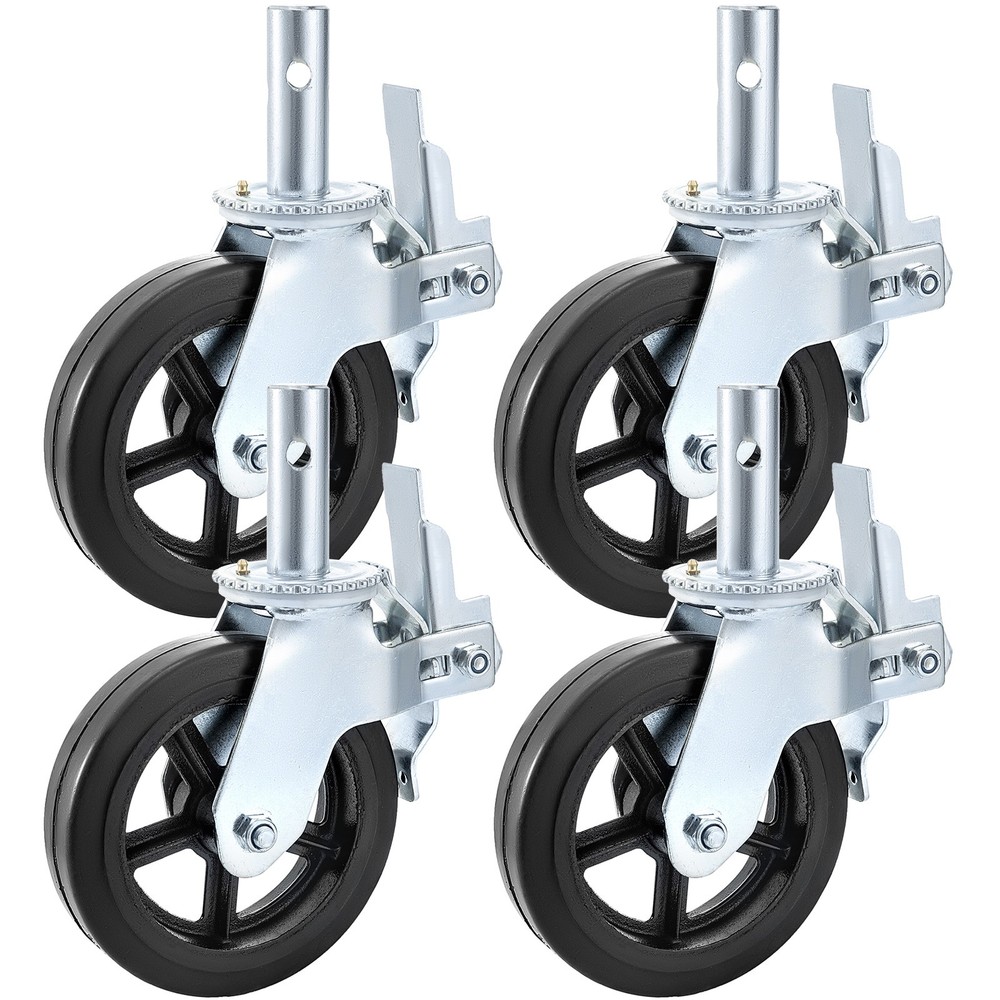 VEVOR Heavy Duty Scaffolding Rubber Swivel Caster 8″ x 2″ w/ Dual Locking 4 Pack