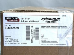 Lincoln ED032589 1/8″ x 14″ Excalibur 7018 MR Stick Electrodes 3-10lb Cans 30lbs