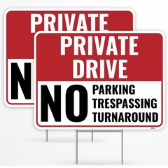 2PC Private Driveway No Turnaround Sign with Stake, 12 Inches by 9 Inches – C…