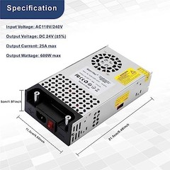 24V DC Power Supply 600W 25A Switching Power Supply Adapater 120Vac to 24Vdc Tra