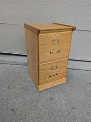 Vintage Industrial Mission Style Oak Wood Filing File Cabinet 2 Drawer Brass E69