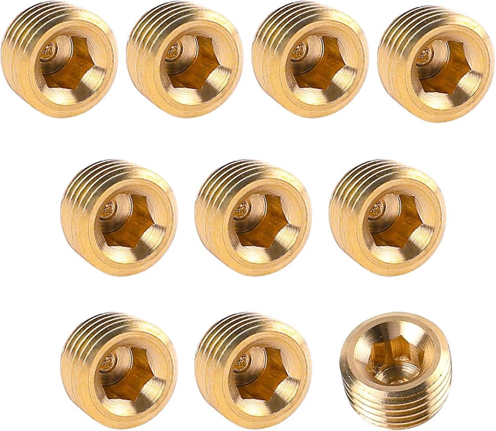 10 PCS 3/8″ NPT Male Pipe Plug Fitting Set Brass Hex Counter Sunk Pipe Plug for